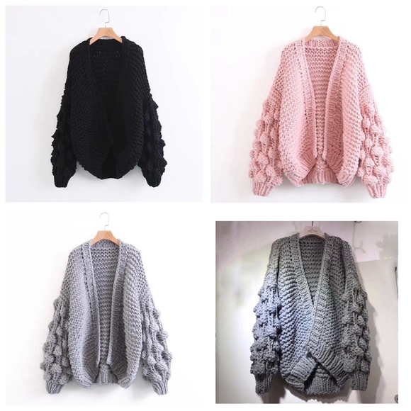 Hand Knit Chunky Cardigan Sweater - Picture 7 of 8